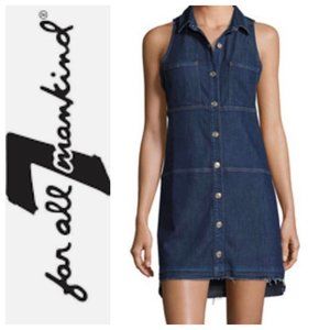 NWT 7 For All Mankind Sleeveless Denim Dress Button Front Raw Hem Size L